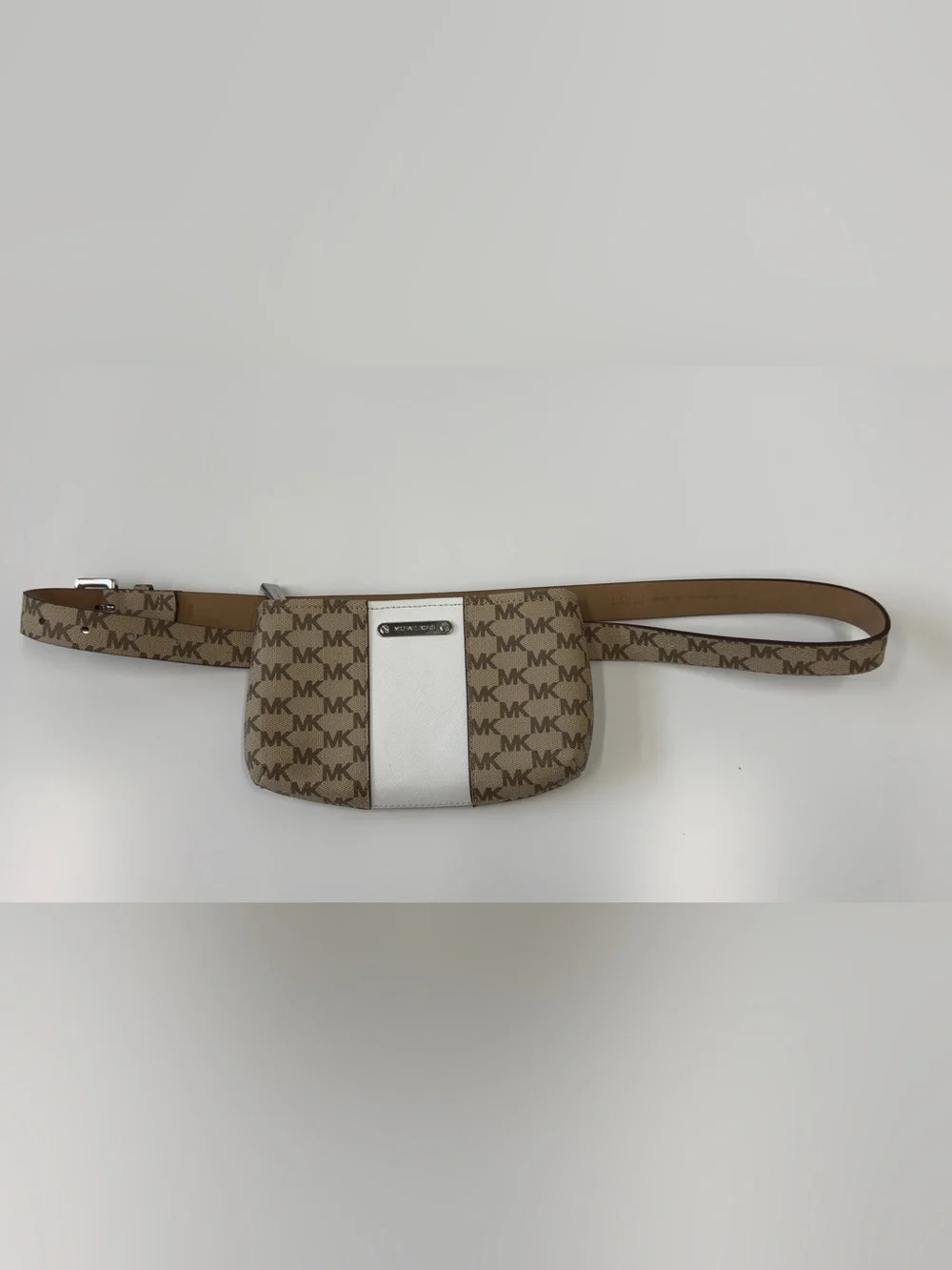 Michael Kors Brown and White MK Logo Belt